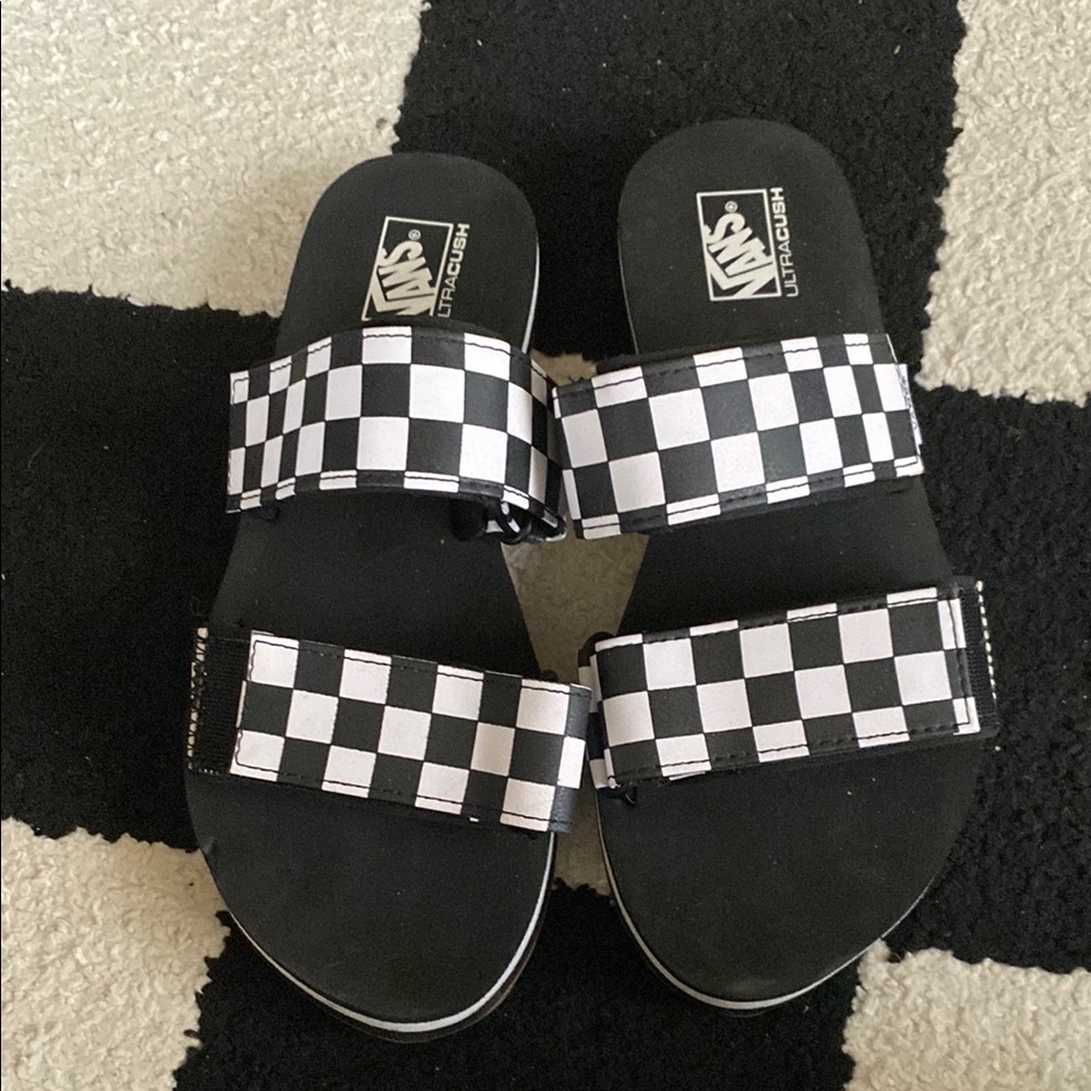 Vans Black and White Ultra Cush Checkerboard Slides